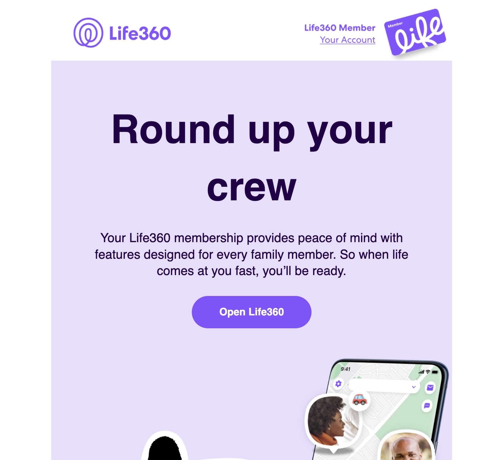 SaaS Invite Your Team Emails: Screenshot of Life360's email nudging users to invite team members