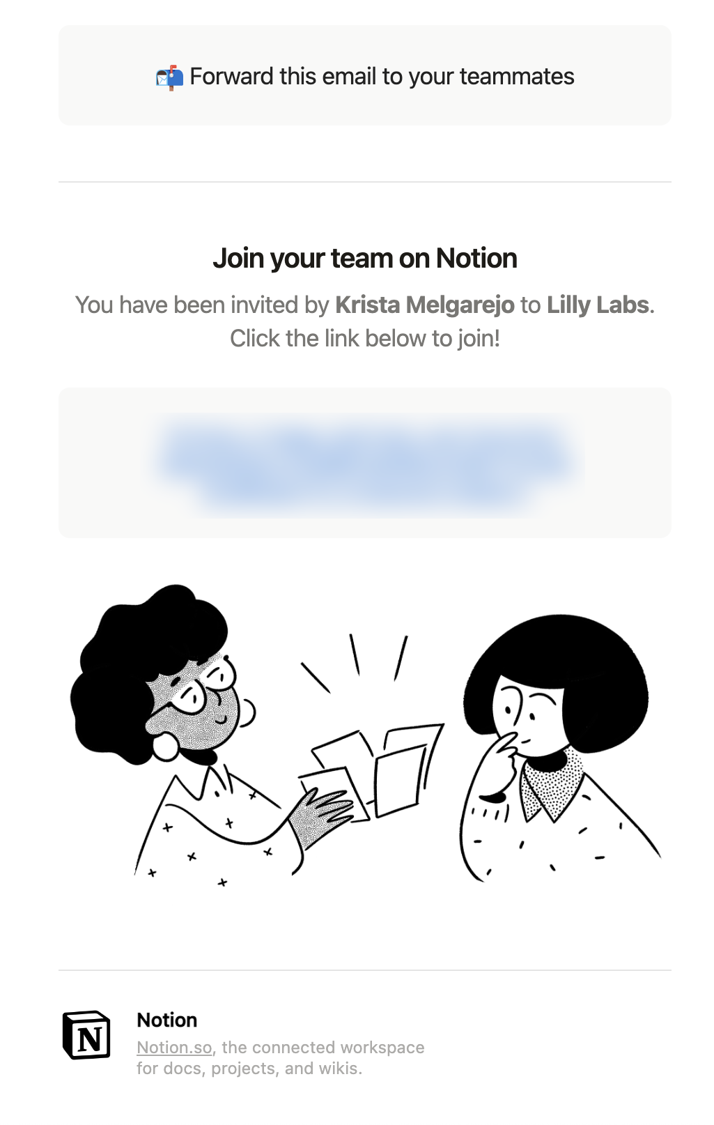 SaaS Invite Your Team Emails: Screenshot of Notion's email about a team invitation