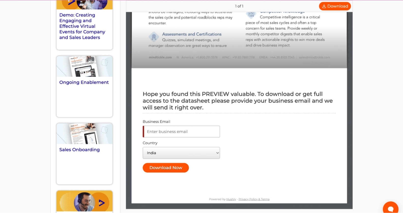 SaaS Lead Magnets: Screenshot of Mindtickle's lead magnet sign up form