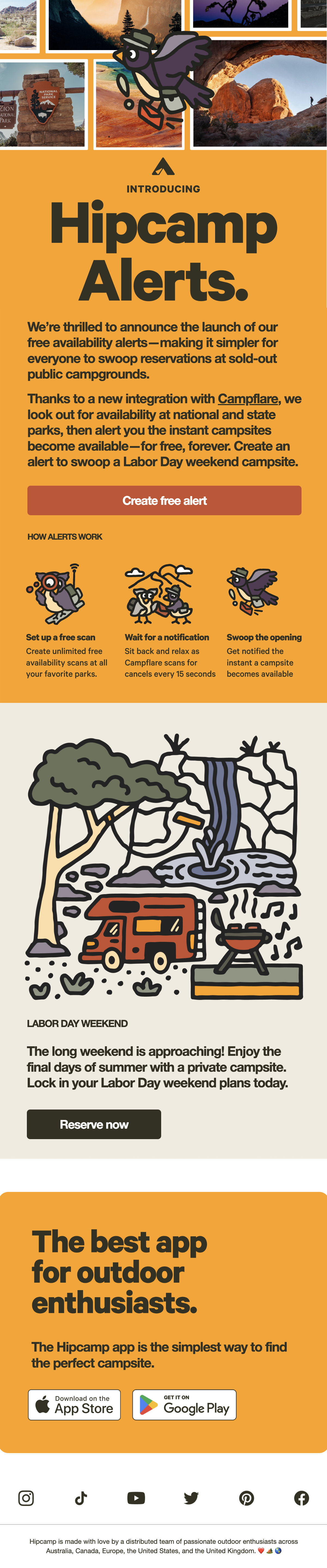 New Feature Announcement Emails: Screenshot of Hipcamp's email talking about their latest feature