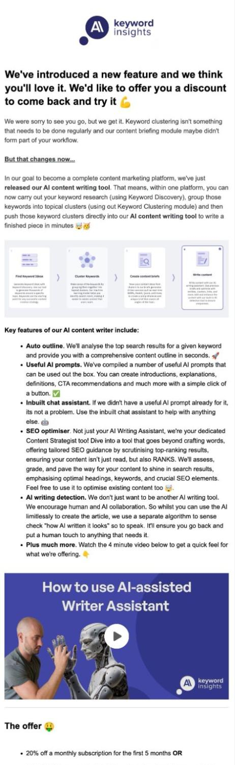 New Feature Announcement Emails: Screenshot of Grammarly's email talking about their latest feature