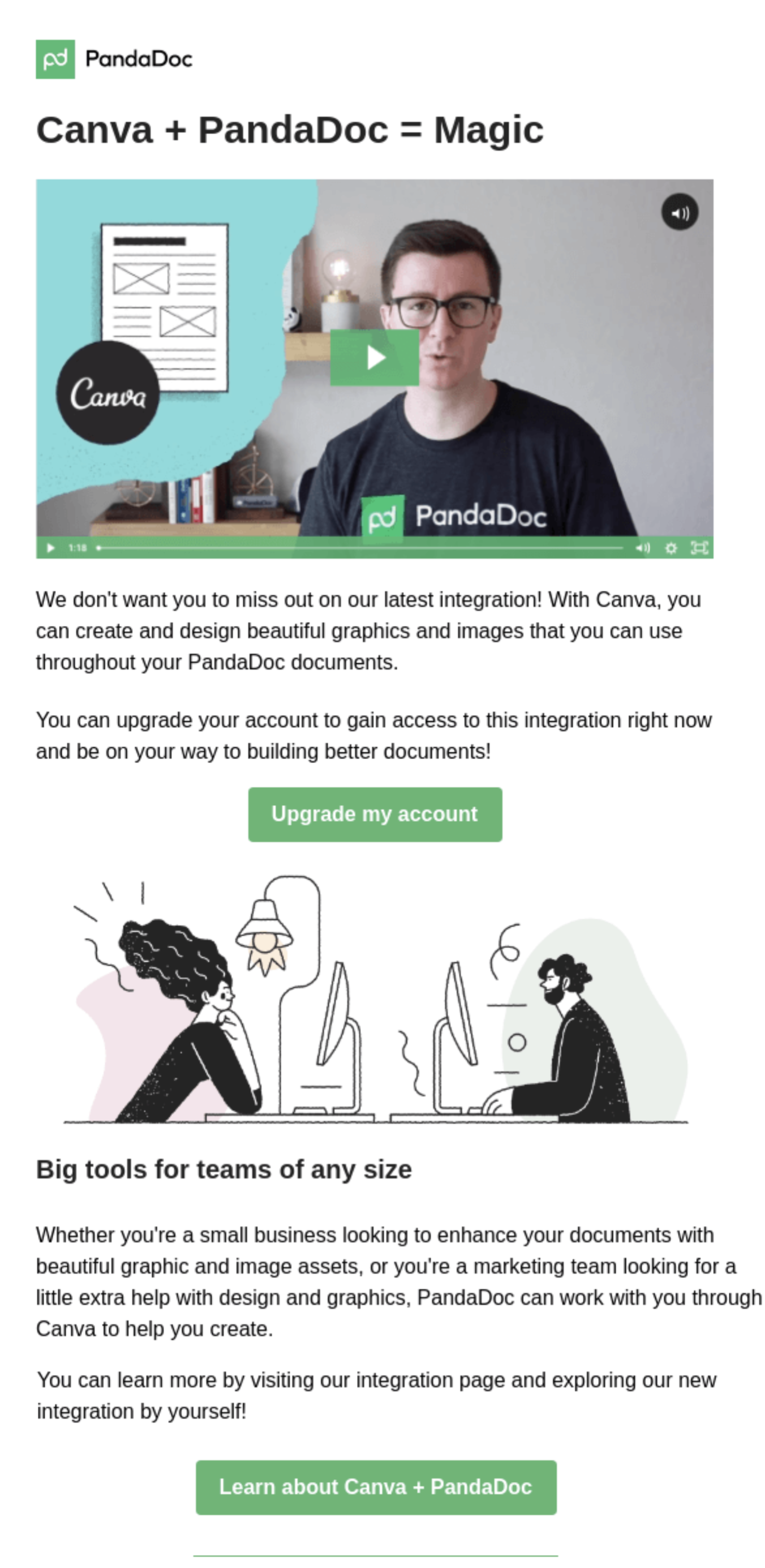 SaaS New Integration Announcement Emails: Screenshot of PandaDoc's announcement for their Canva integration