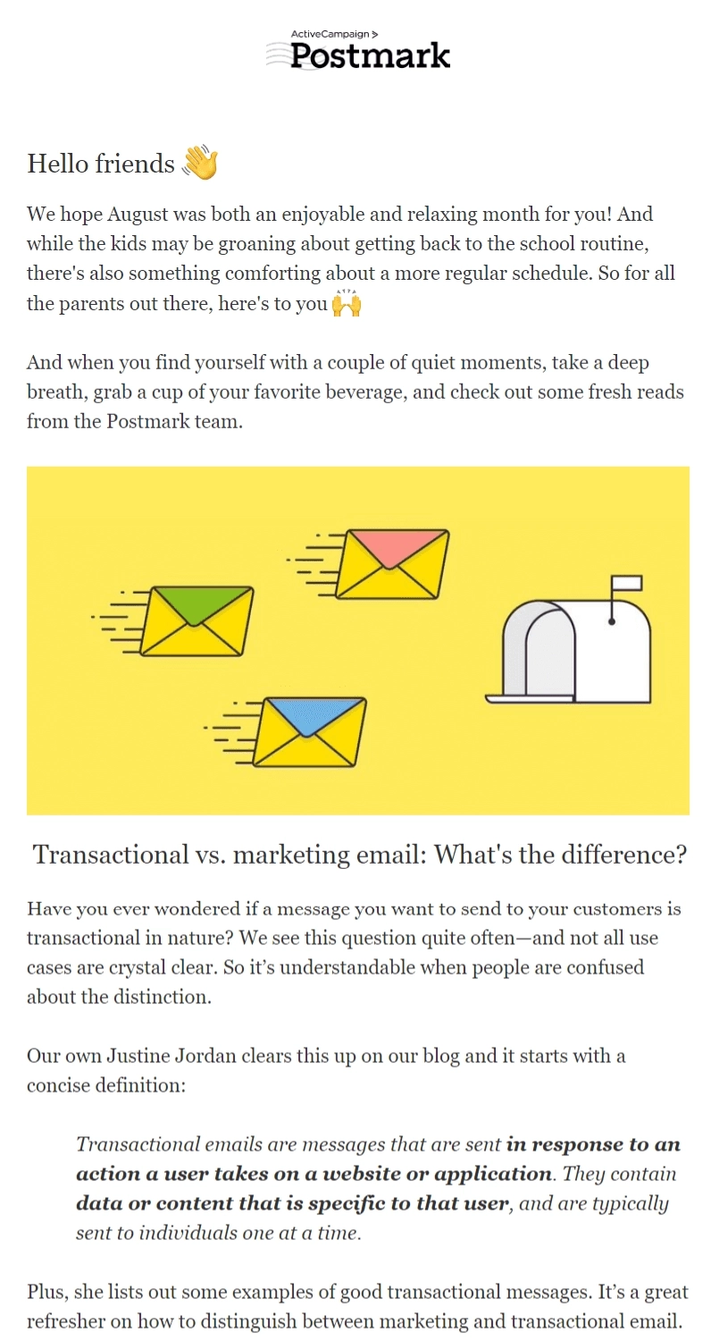 SaaS Newsletter Examples: Screenshot of Postmark's newsletter