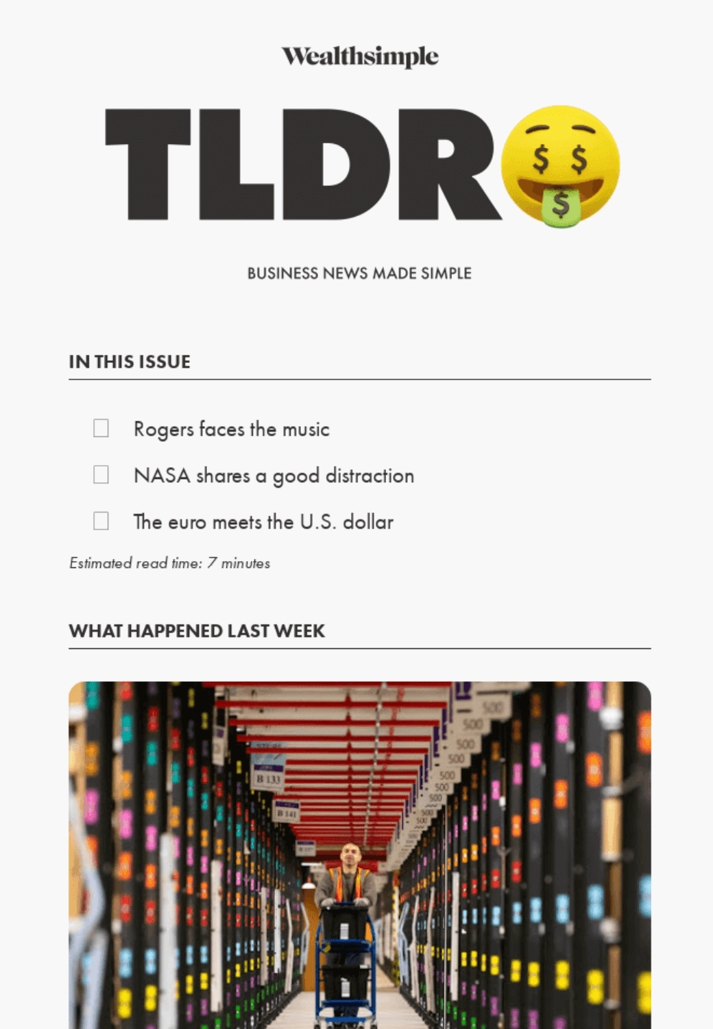 SaaS Newsletter Examples: Screenshot of Wealthsimple's newsletter