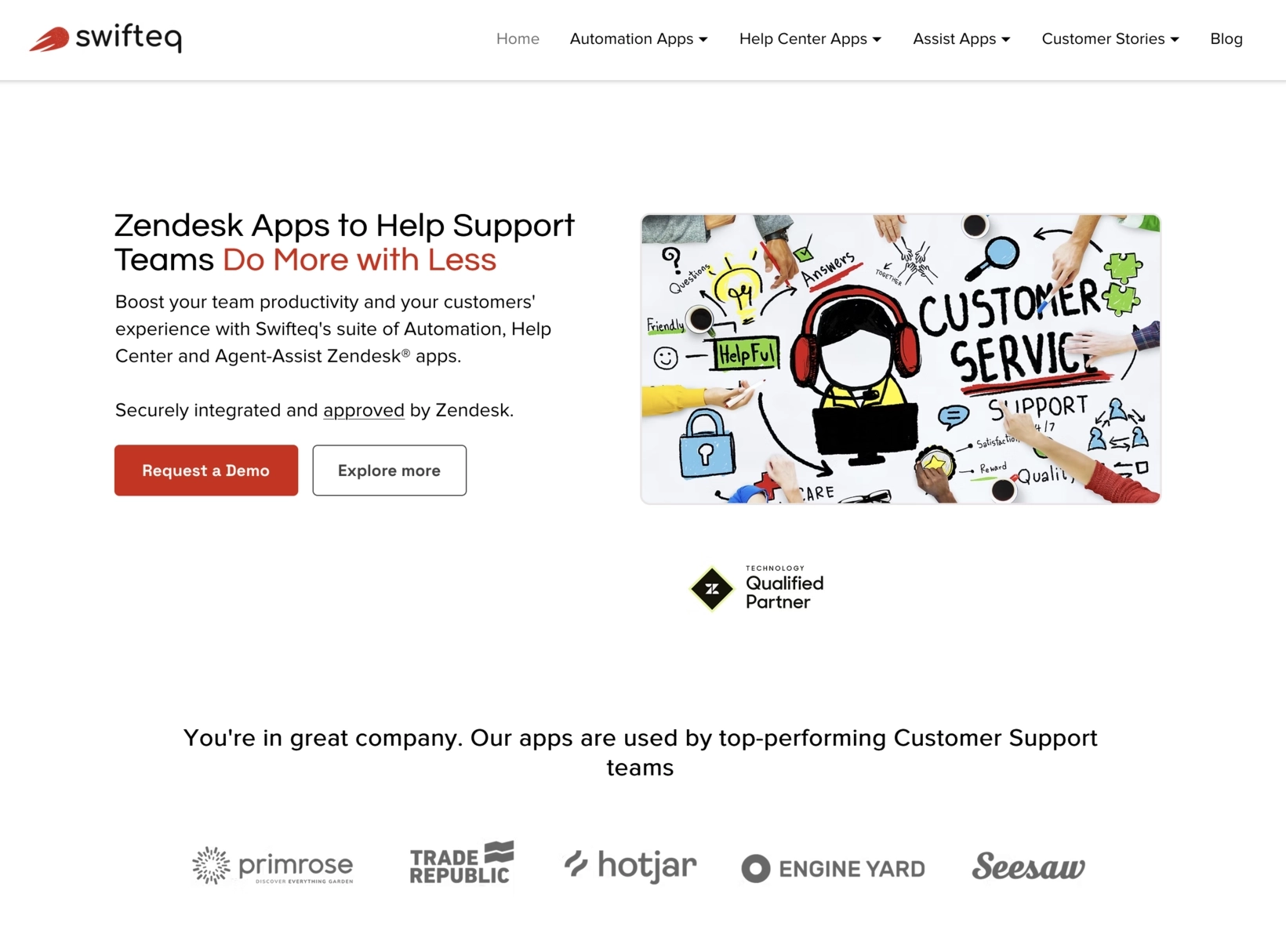 One Email List for Multiple Products: Screenshot of Swifteq's homepage