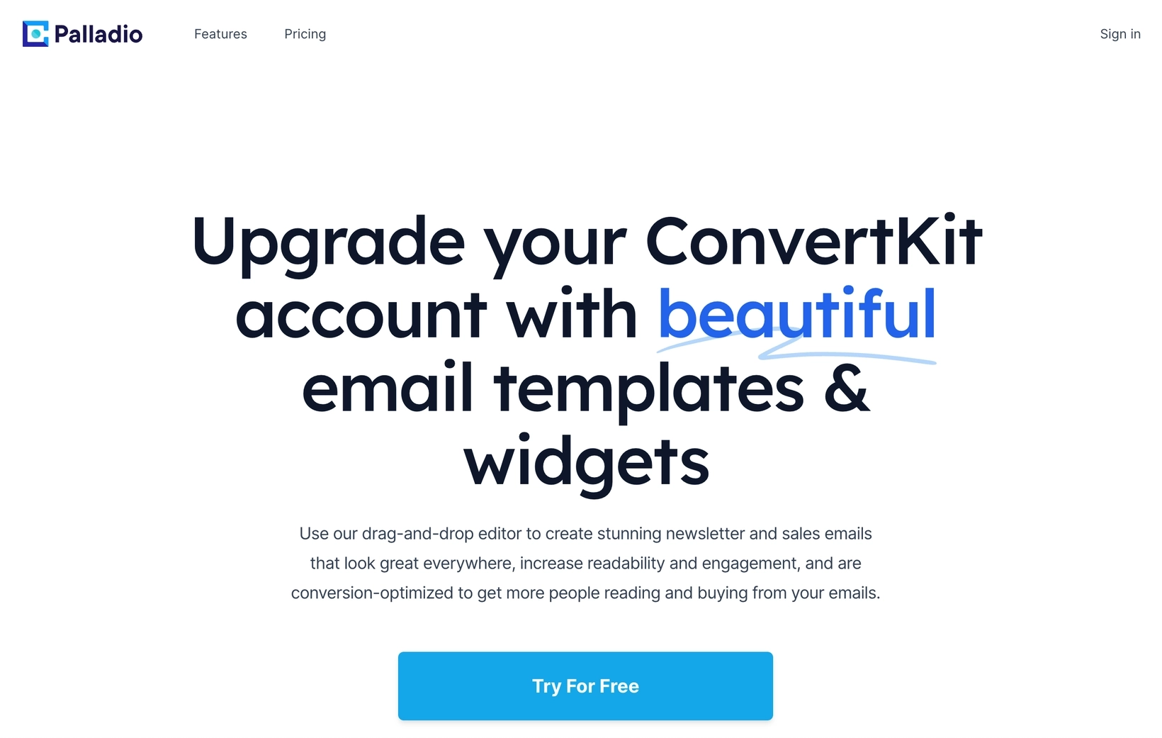 Professional Email Marketing Tools: Screenshot of Palladio's homepage