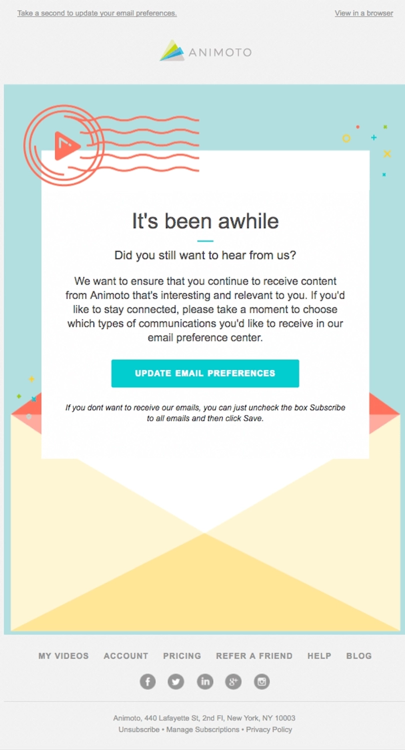 SaaS Re-engagement Emails: Screenshot of Animoto's email