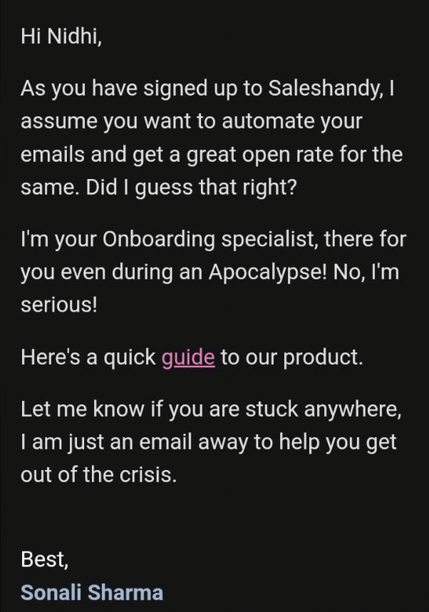 SaaS Re-engagement Emails: Screenshot of SalesHandy's emails