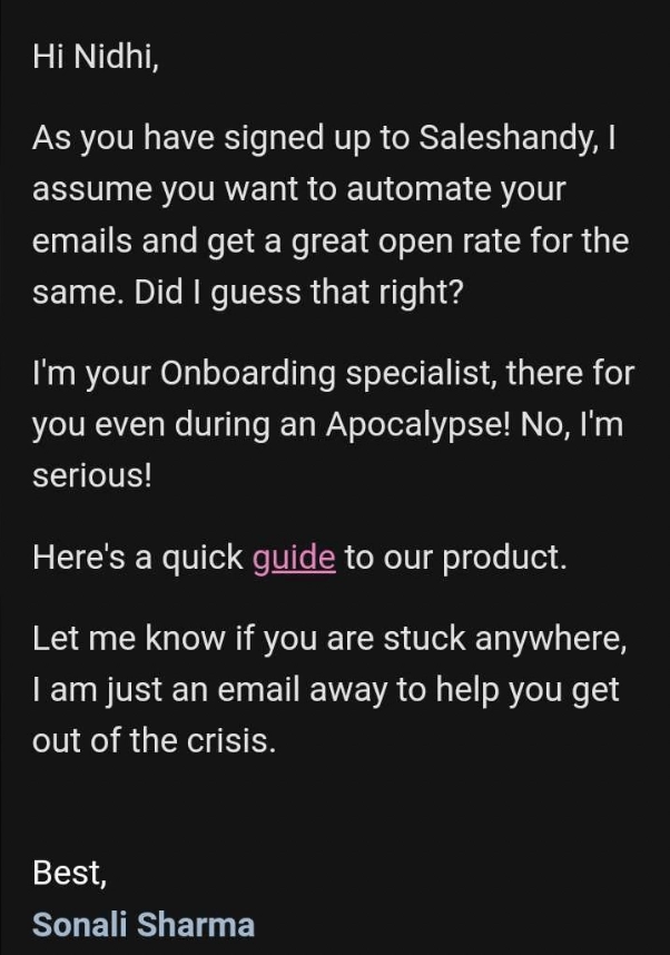 SaaS Re-engagement Emails: Screenshot of SalesHandy's emails