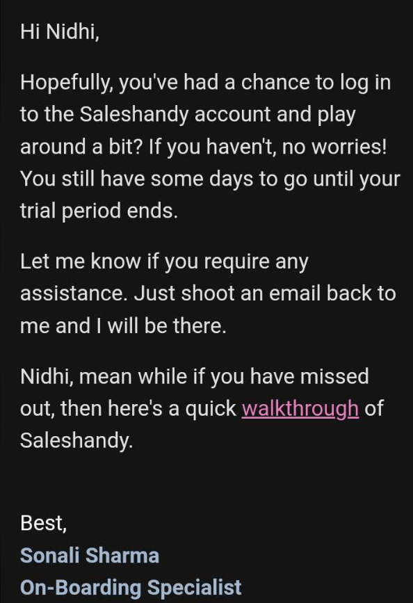 SaaS Re-engagement Emails: Screenshot of SalesHandy's emails