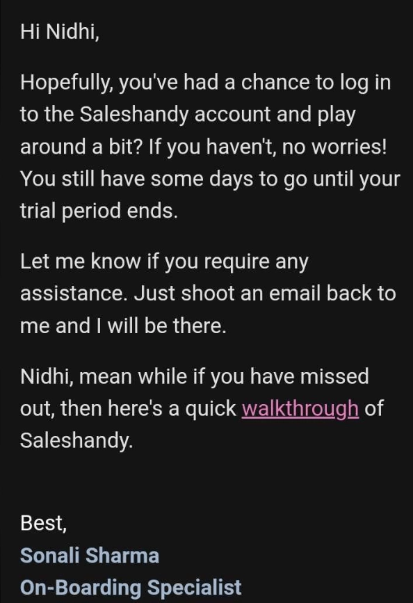 SaaS Re-engagement Emails: Screenshot of SalesHandy's emails