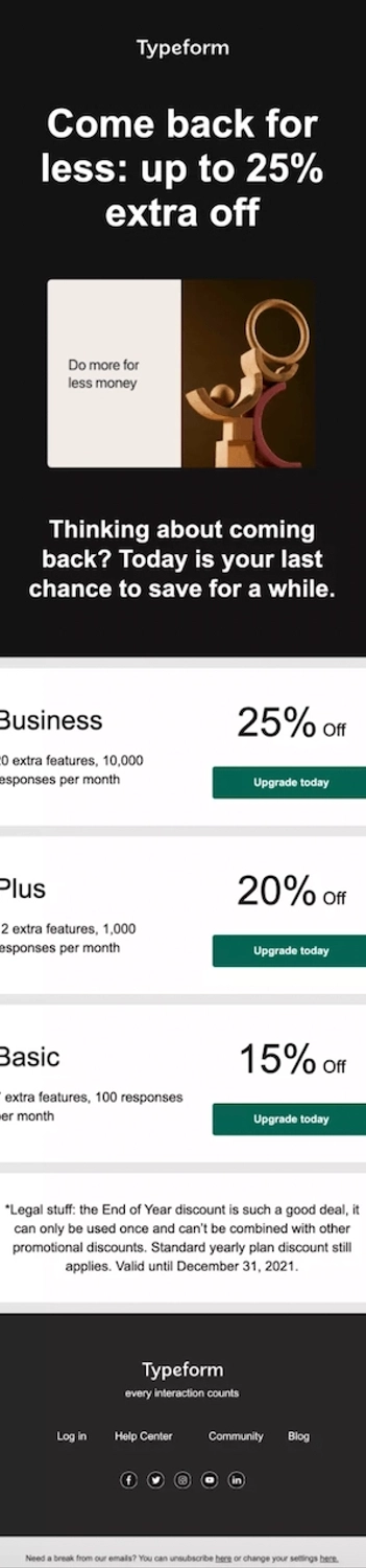 SaaS Re-engagement Emails: Screenshot of Typeform's email