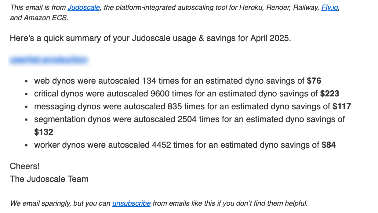 SaaS Report Emails: Screenshot of Judoscale's report email
