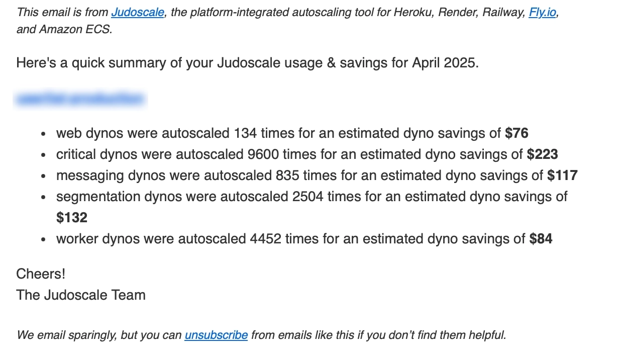 SaaS Report Emails: Screenshot of Judoscale's report email