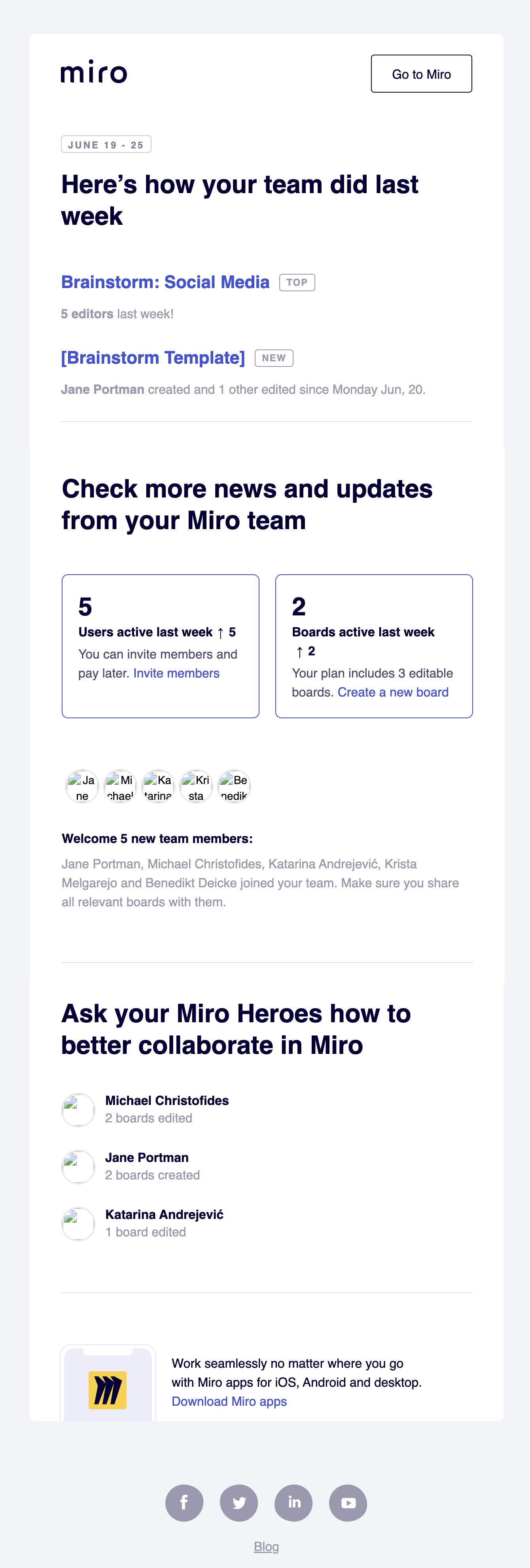 SaaS Report Emails: Screenshot of Miro's report email