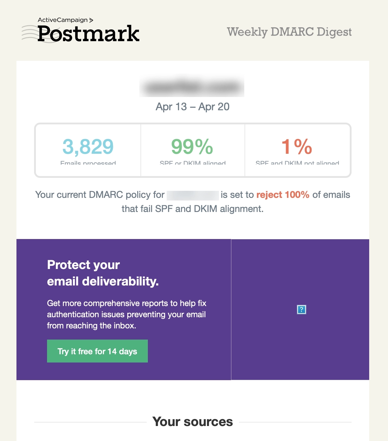 SaaS Report Emails: Screenshot of Postmark's report email