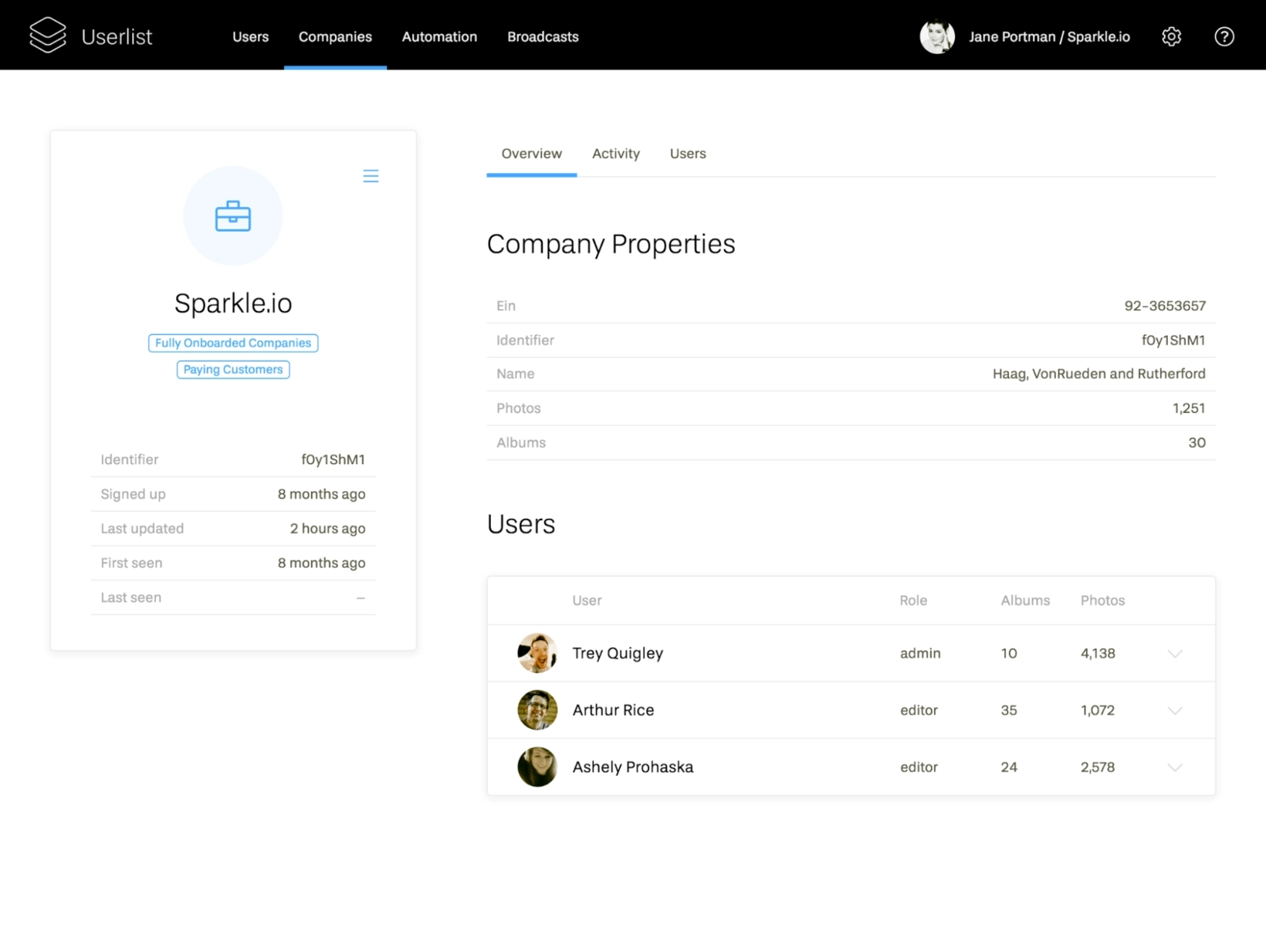 SaaS Email Marketing Strategies: A screenshot of our tool showing the company profile