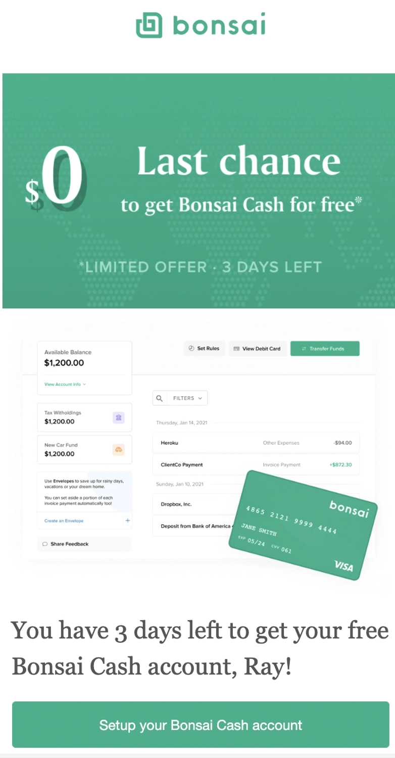 SaaS Email Nurture Campaigns: Bonsai's fourth nurture email