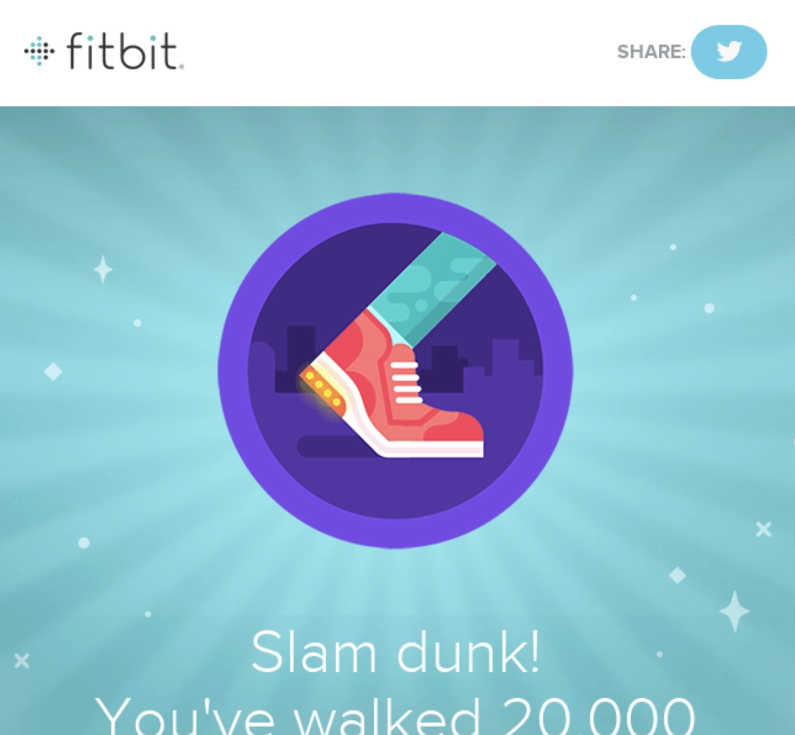 SaaS Milestone Emails: Screenshot of Fitbit's activity milestone email
