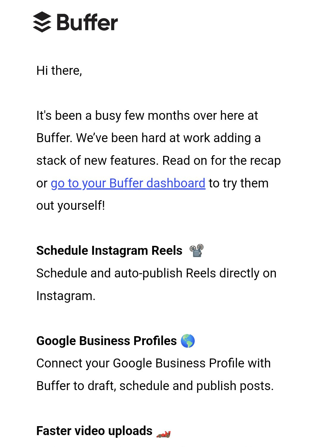 SaaS Plain Text Emails: Screenshot of Buffer's nearly plain text email