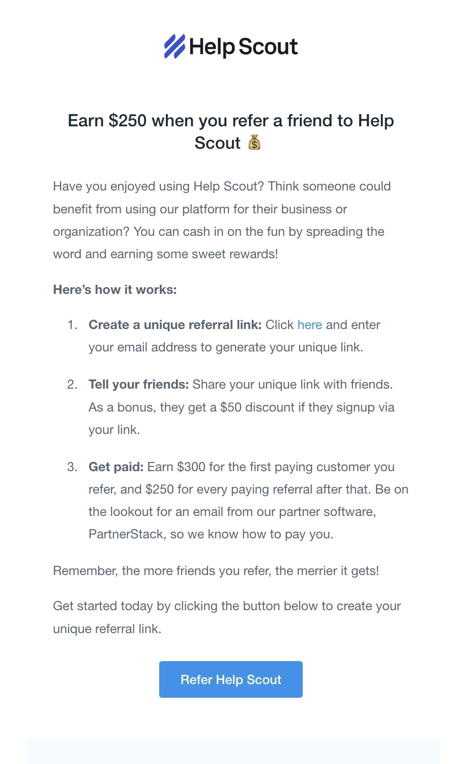 SaaS Referral Emails: Screenshot of Help Scout's referral email