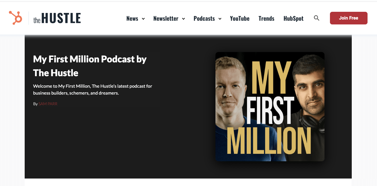 SaaS Relationship Marketing: Screenshot of The Hustle's webpage