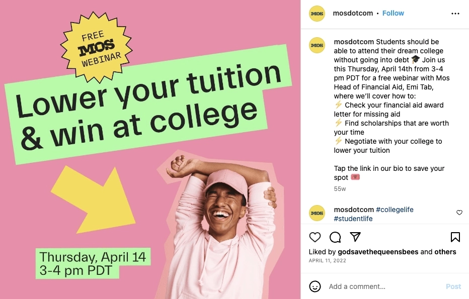 SaaS Relationship Marketing: Screenshot of Mos' webinar sign up page