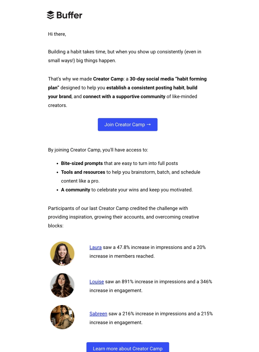 SaaS Webinar Emails: Screenshot of Buffer's webinar email