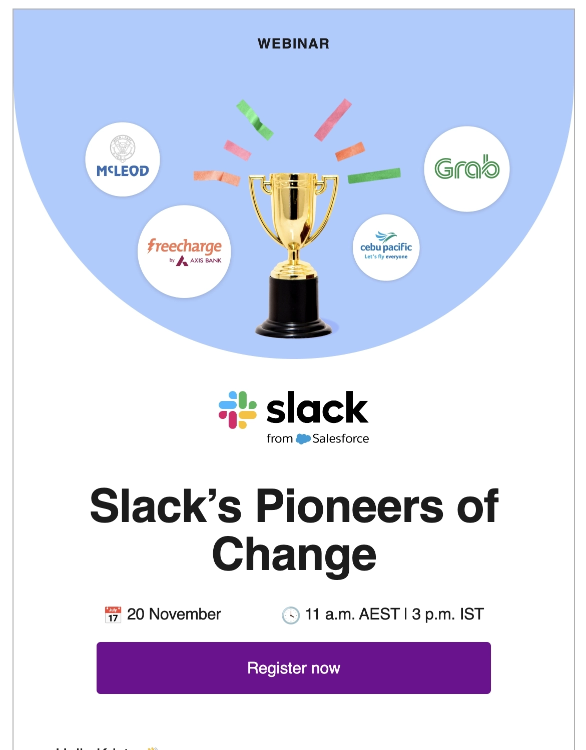 SaaS Webinar Emails: Screenshot of Slack's webinar email
