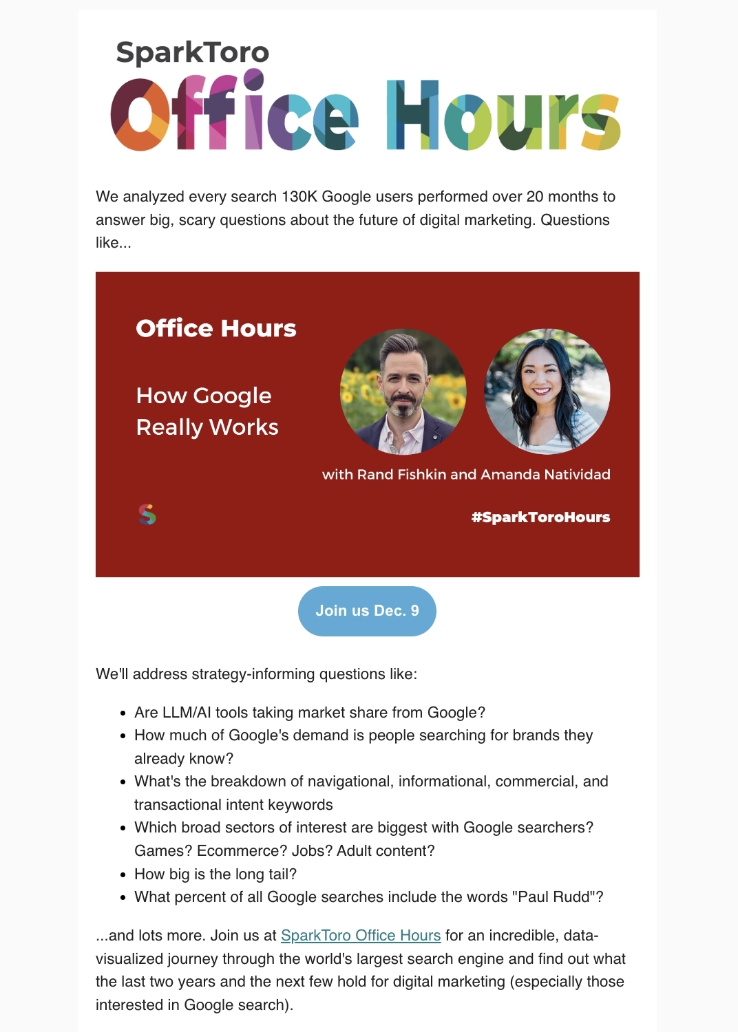 SaaS Webinar Emails: Screenshot of SparkToro's webinar email