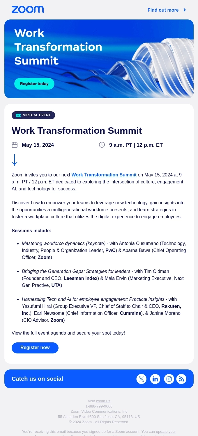 SaaS Webinar Emails: Screenshot of Zoom's webinar email