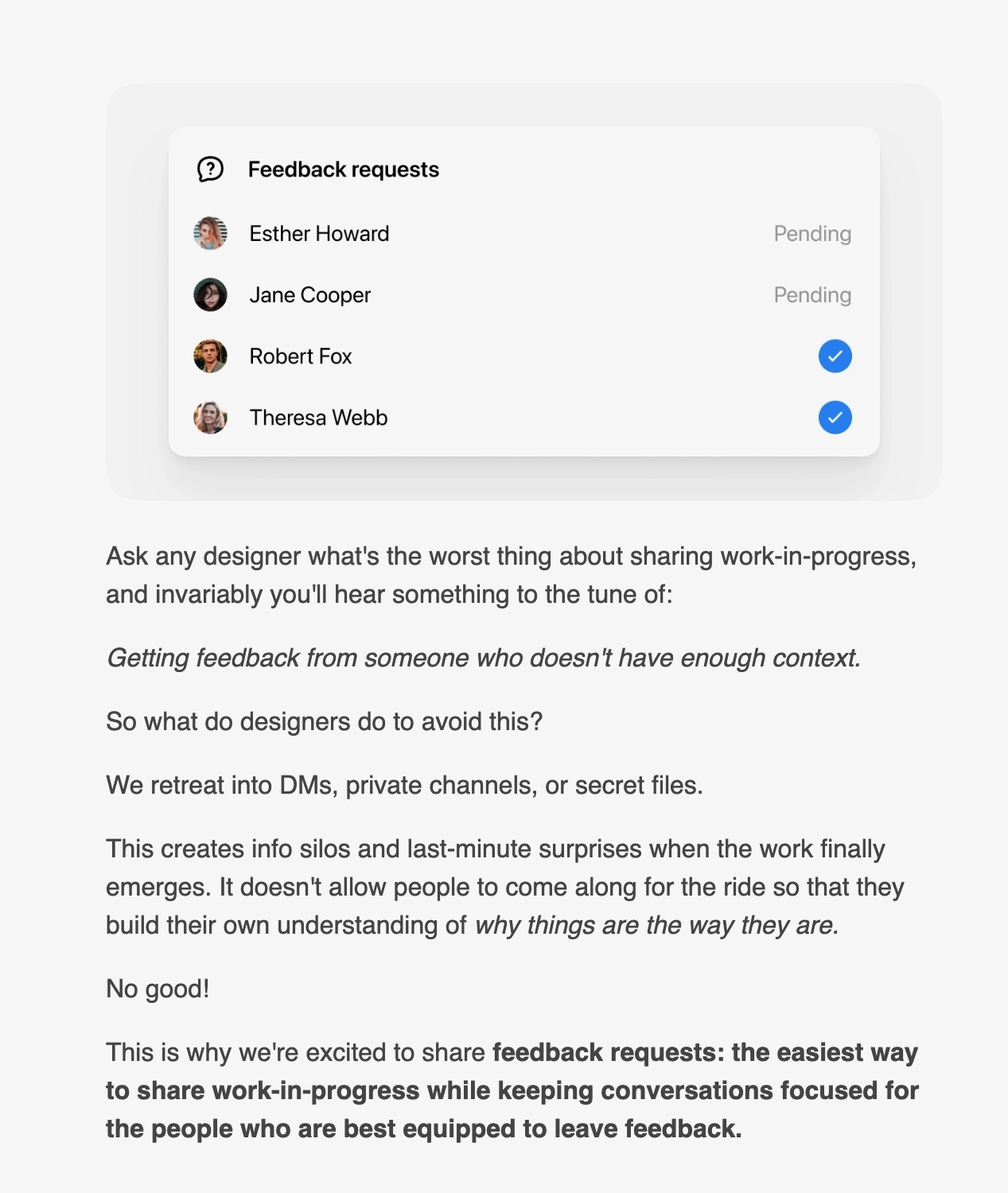 Storytelling in SaaS Emails: Screenshot of Campsite's email talking about their feedback requests feature