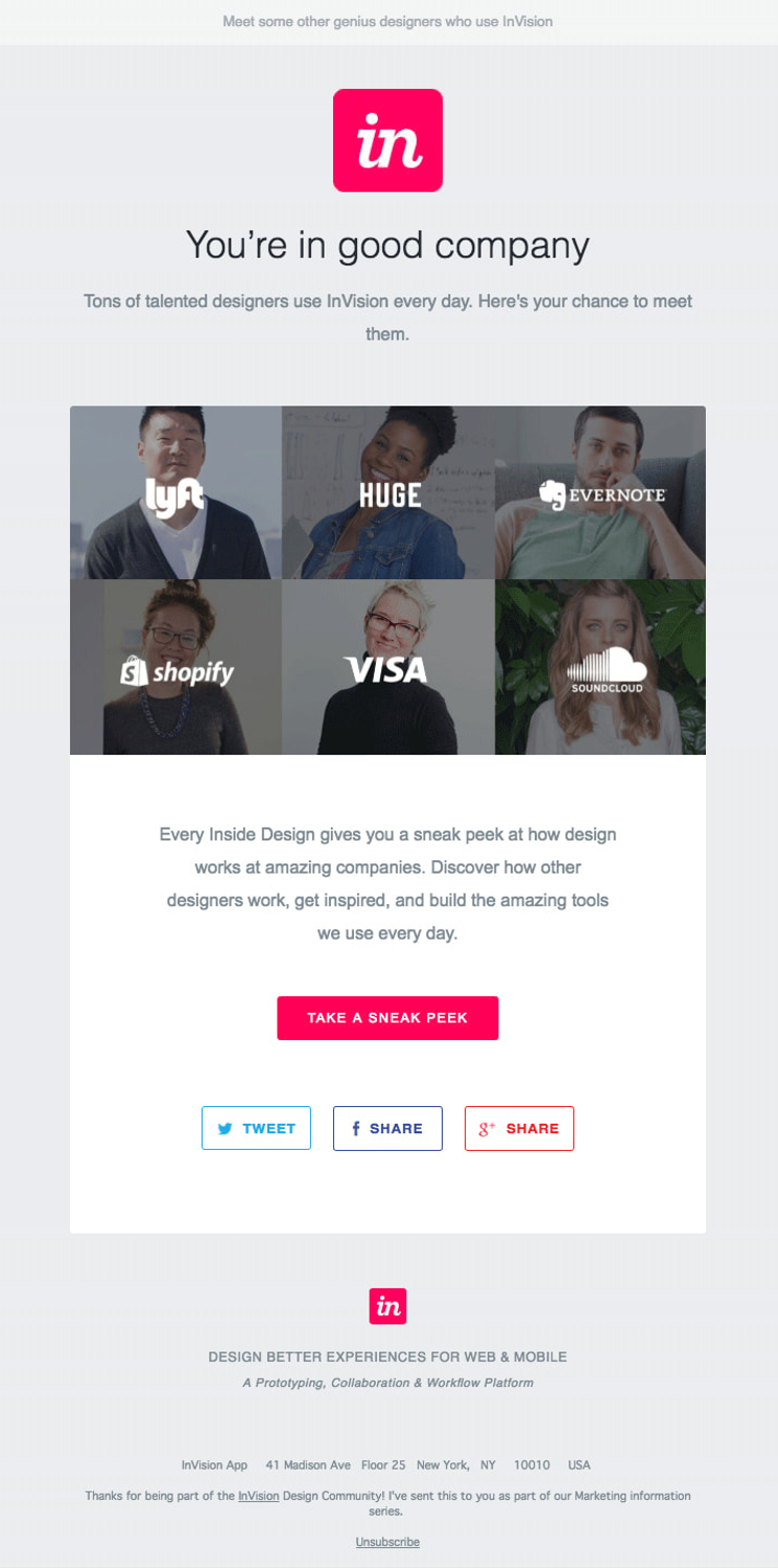 Trigger-Based Email Marketing: Screenshot of Invision's onboarding email