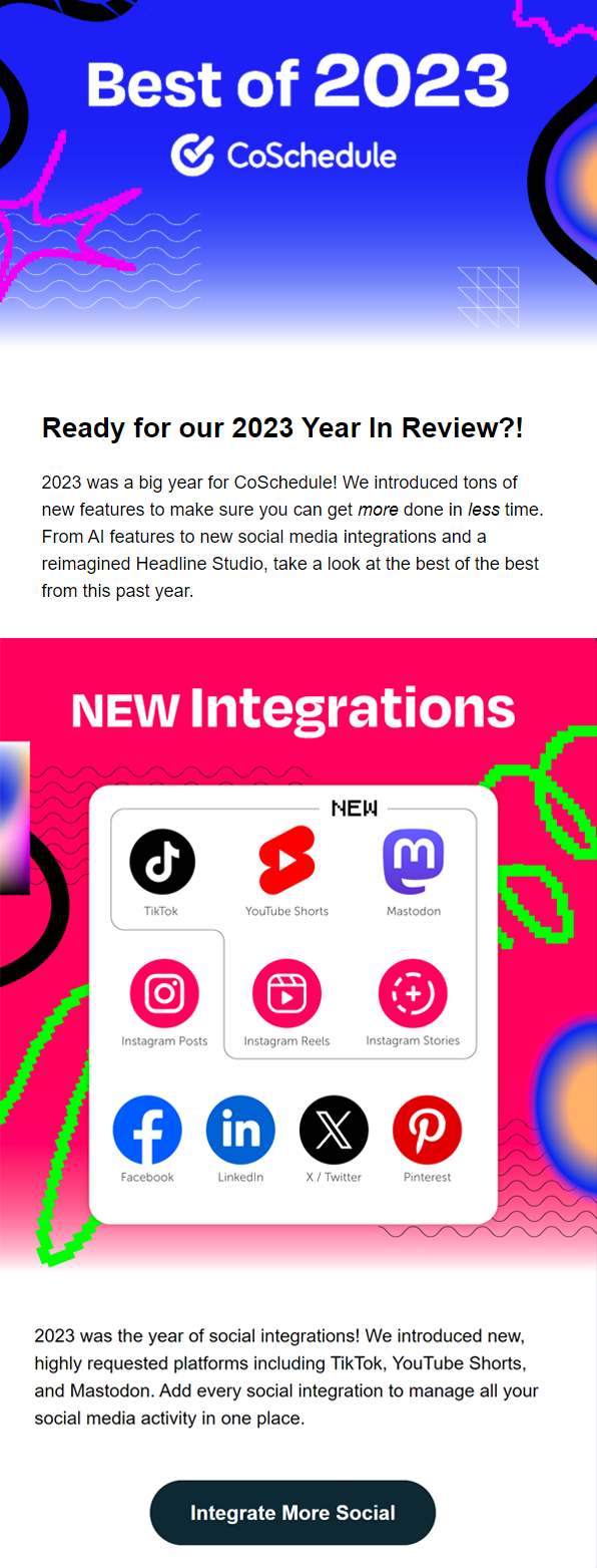 Year-in-review emails: Screenshot of CoSchedule's year-in-review email