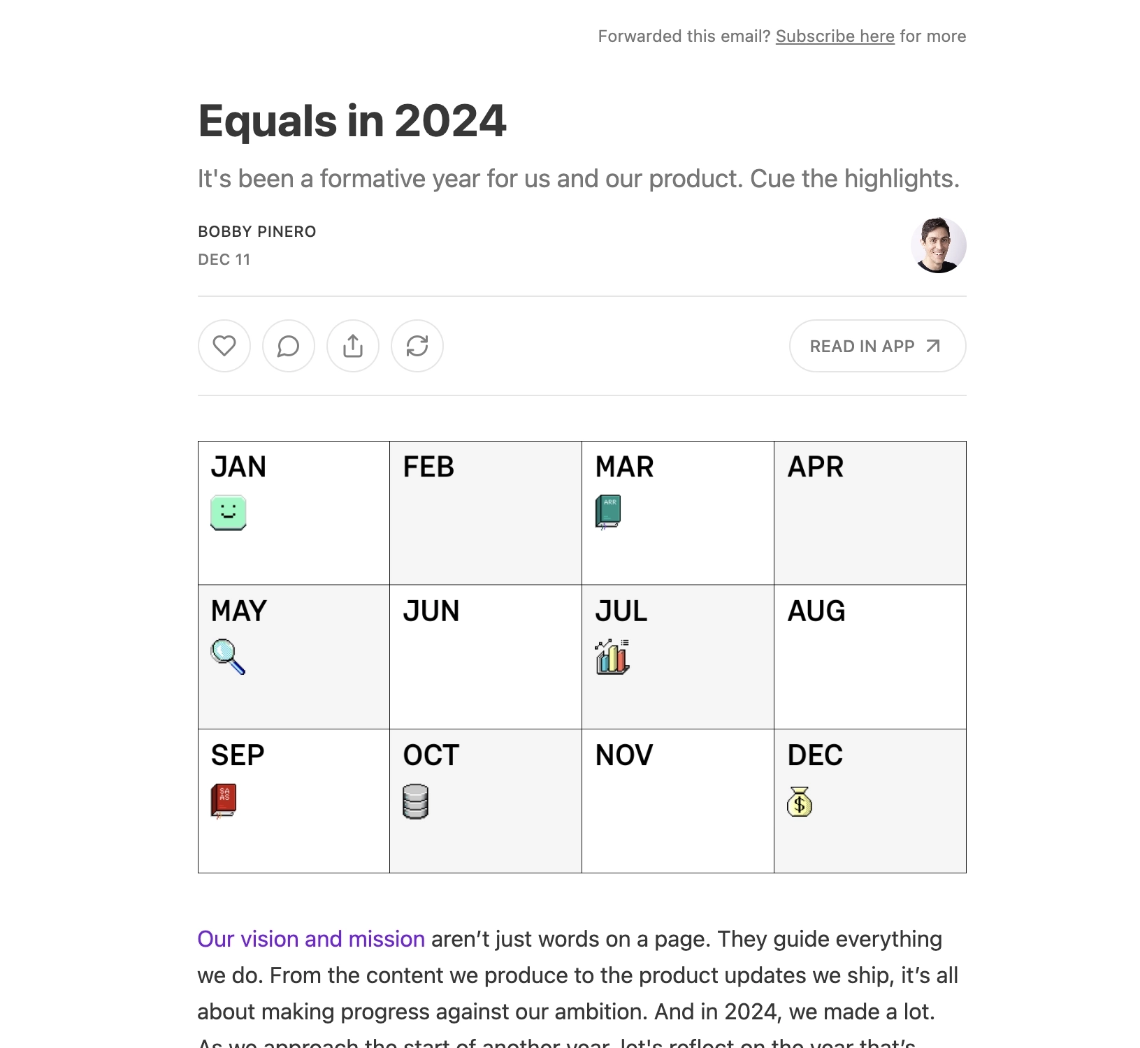 Year-in-review emails: Screenshot of Equals' year-in-review email