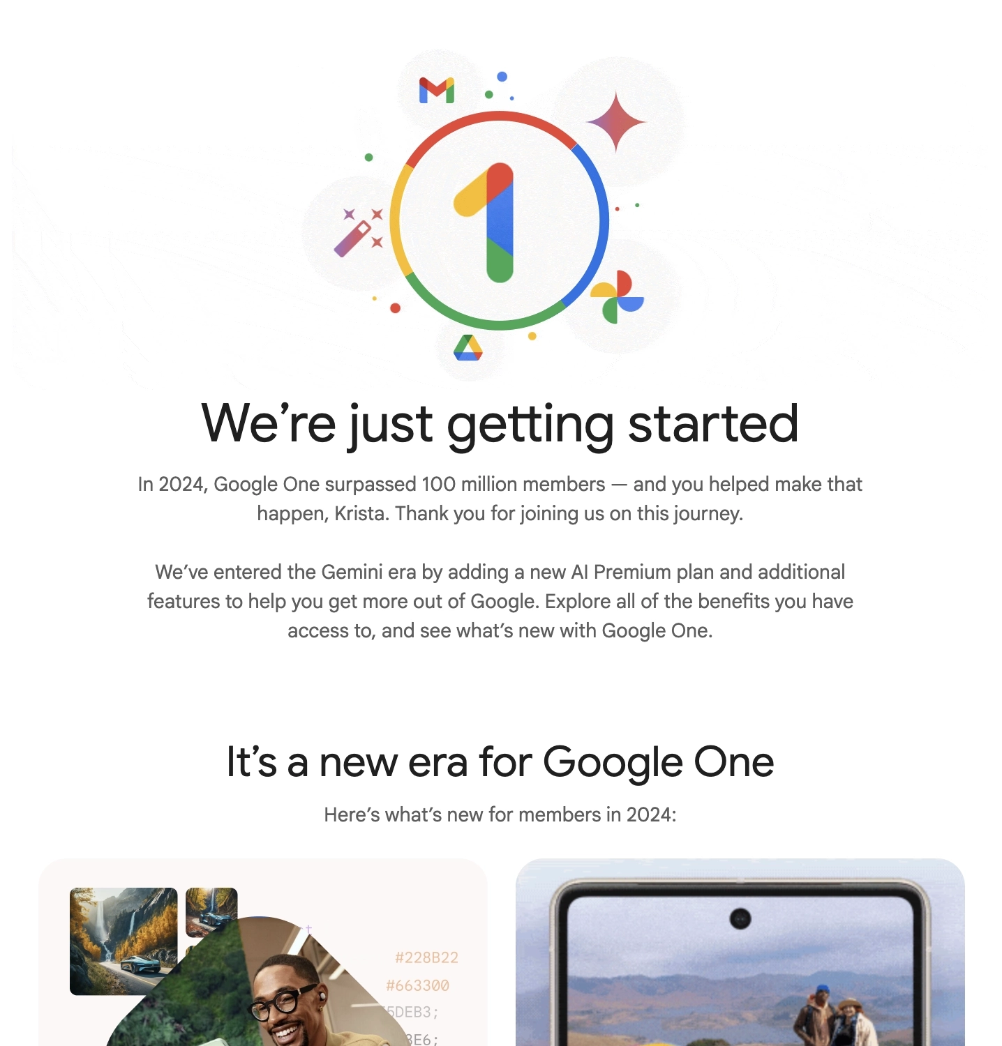 Year-in-review emails: Screenshot of Google One's year-in-review email