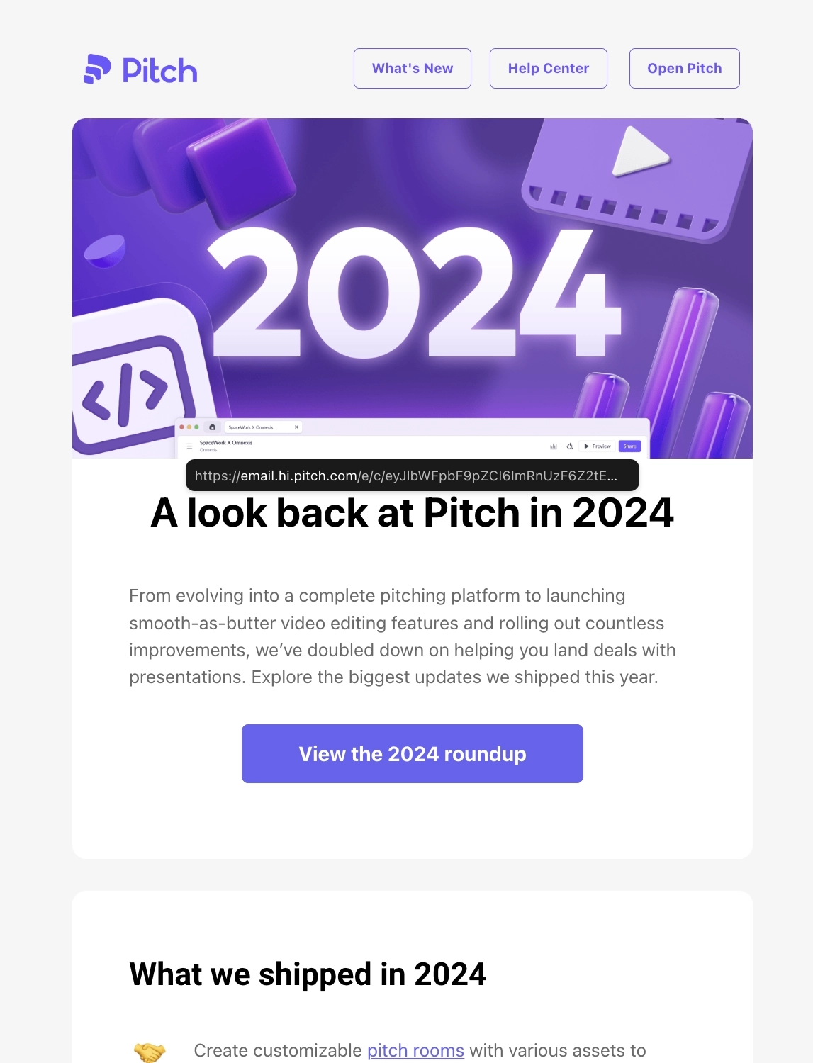 Year-in-review emails: Screenshot of Pitch's 2024 year-in-review email
