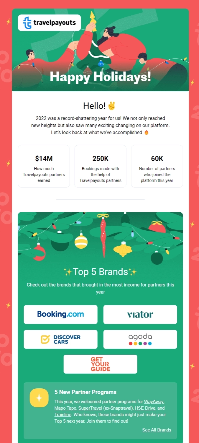 Year-in-review emails: Screenshot of Travelpayouts' year-in-review email
