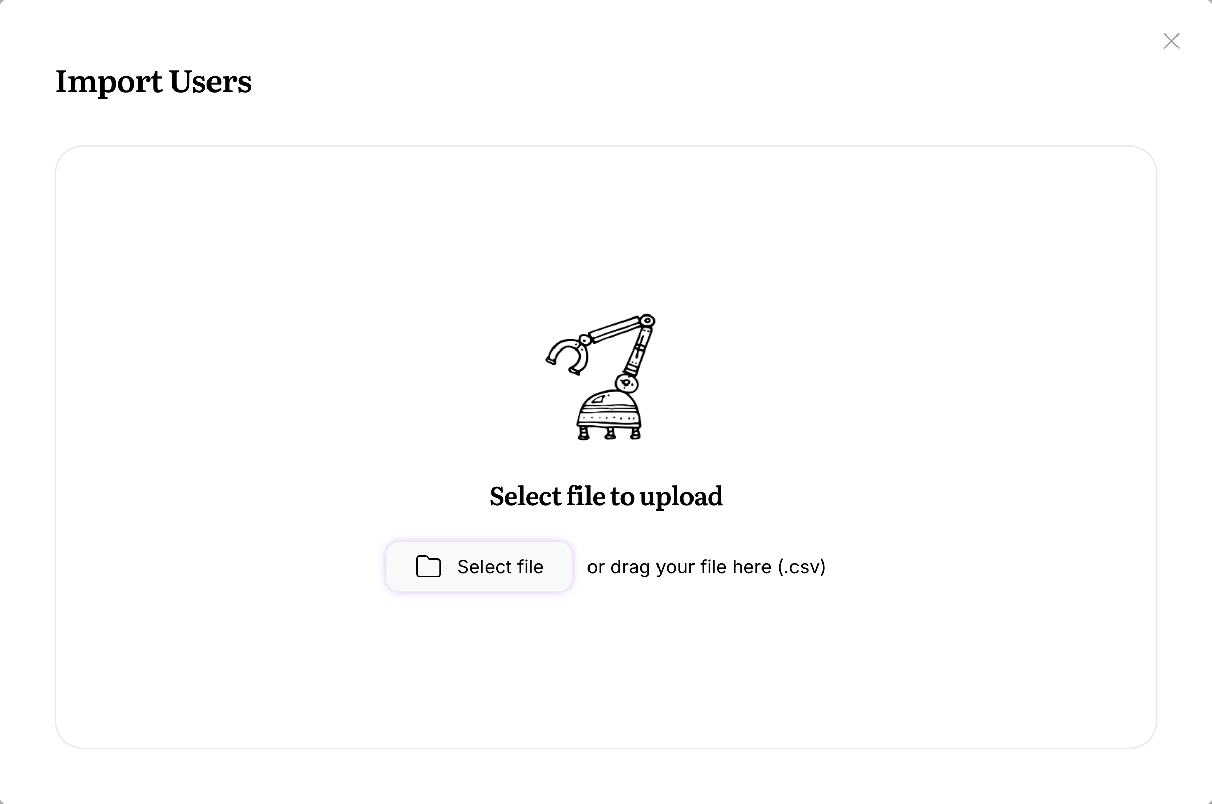 Screenshot showing user import modal on Userlist