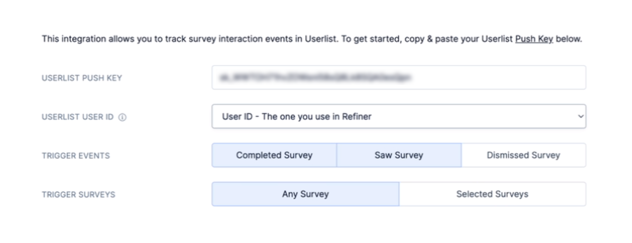Screenshot of Refiner integration settings
