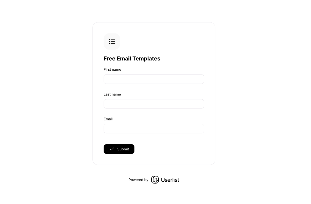 Screenshot showing a sample of a hosted form powered by Userlist