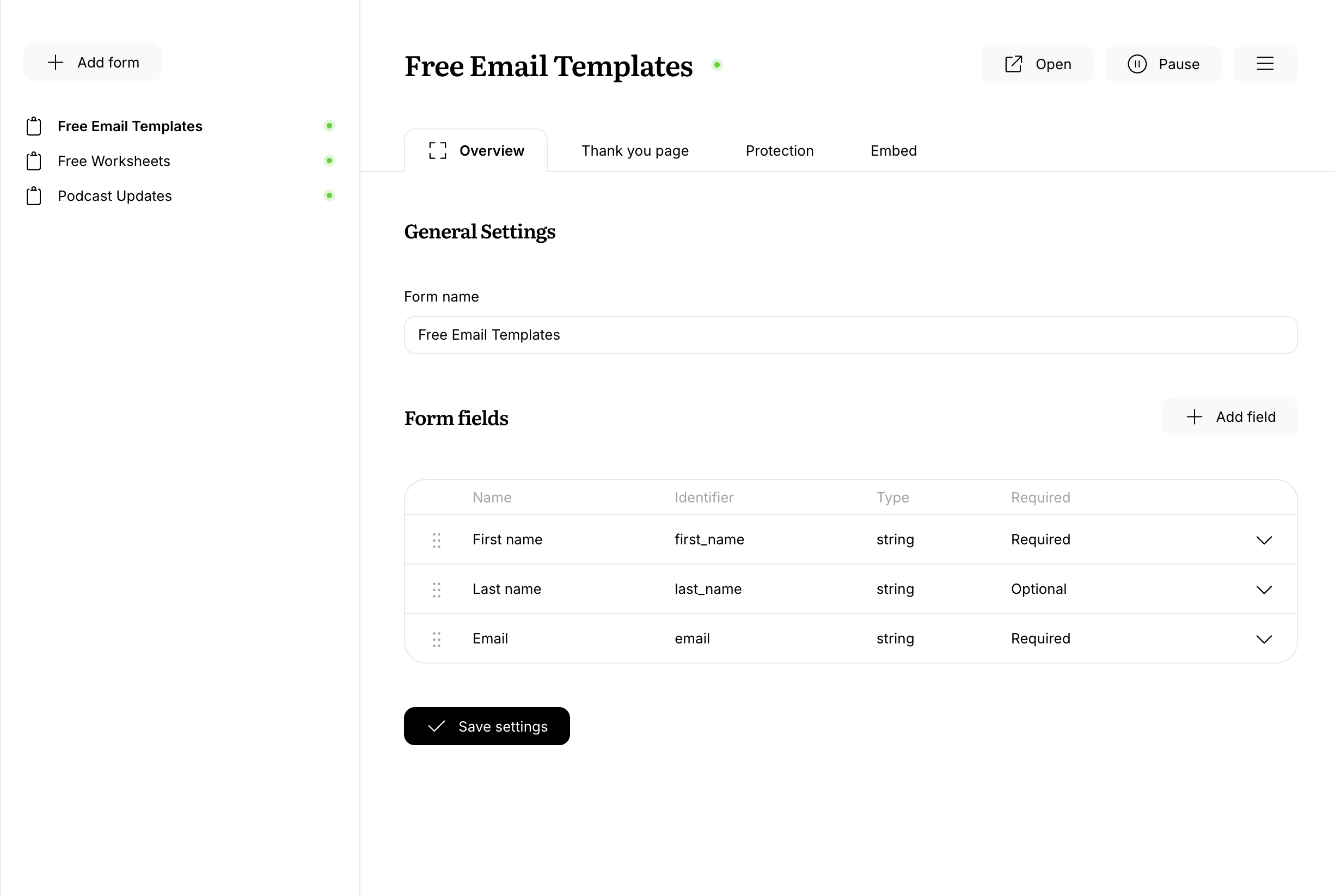 Screenshot showing how you can reorder form fields on Userlist