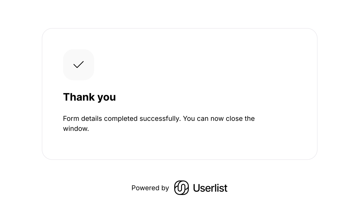 Screenshot of the standard thank you page on Userlist