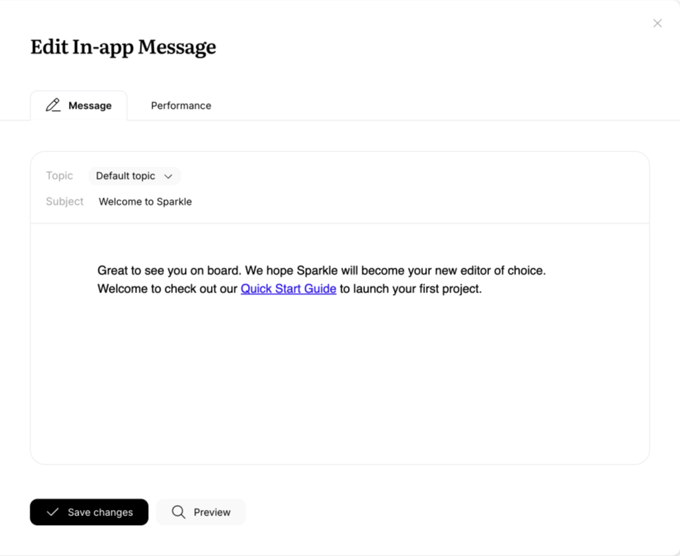 Screenshot of how to compose in-app messages in workflows