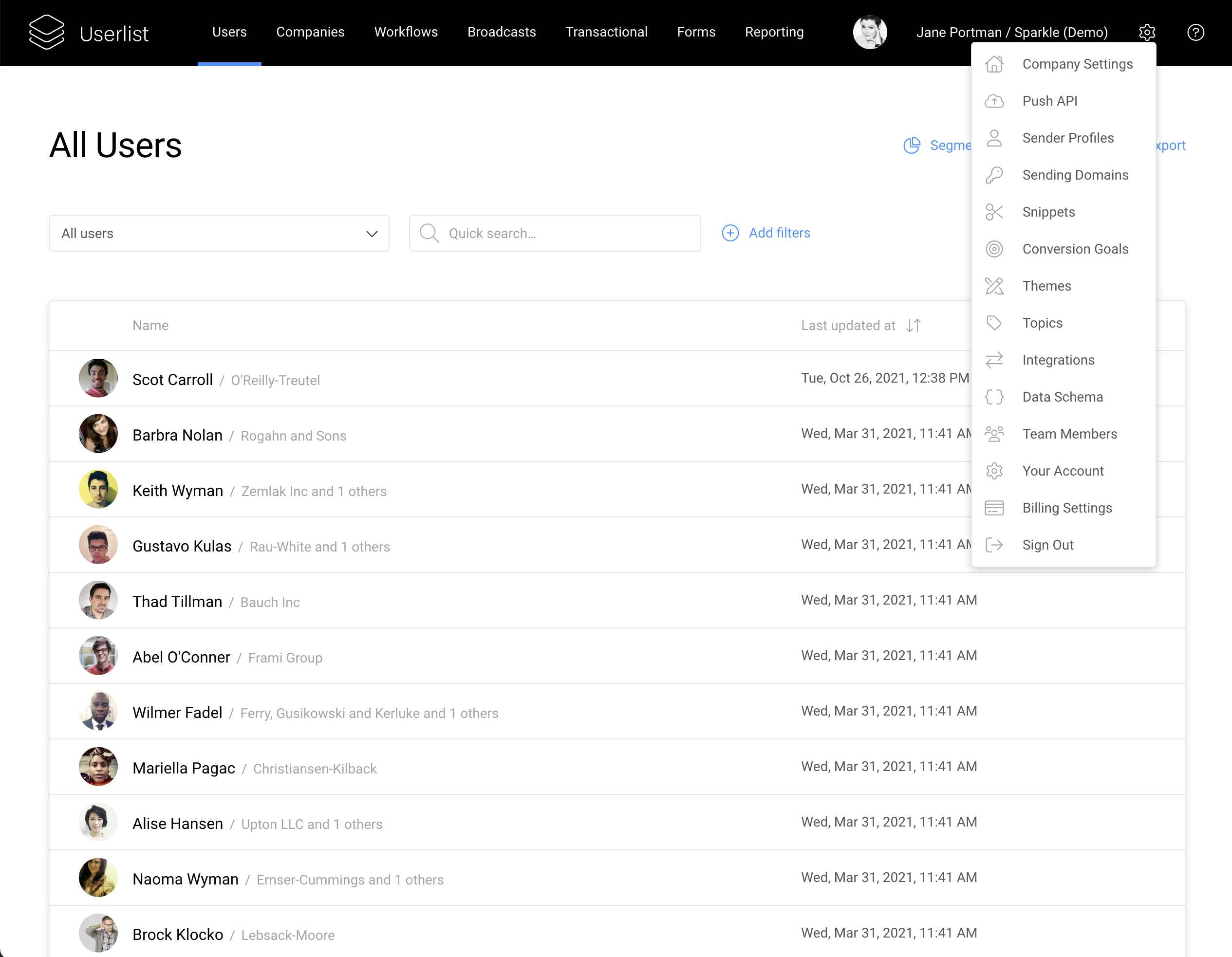 Userlist Redesign: Old version of navigation
