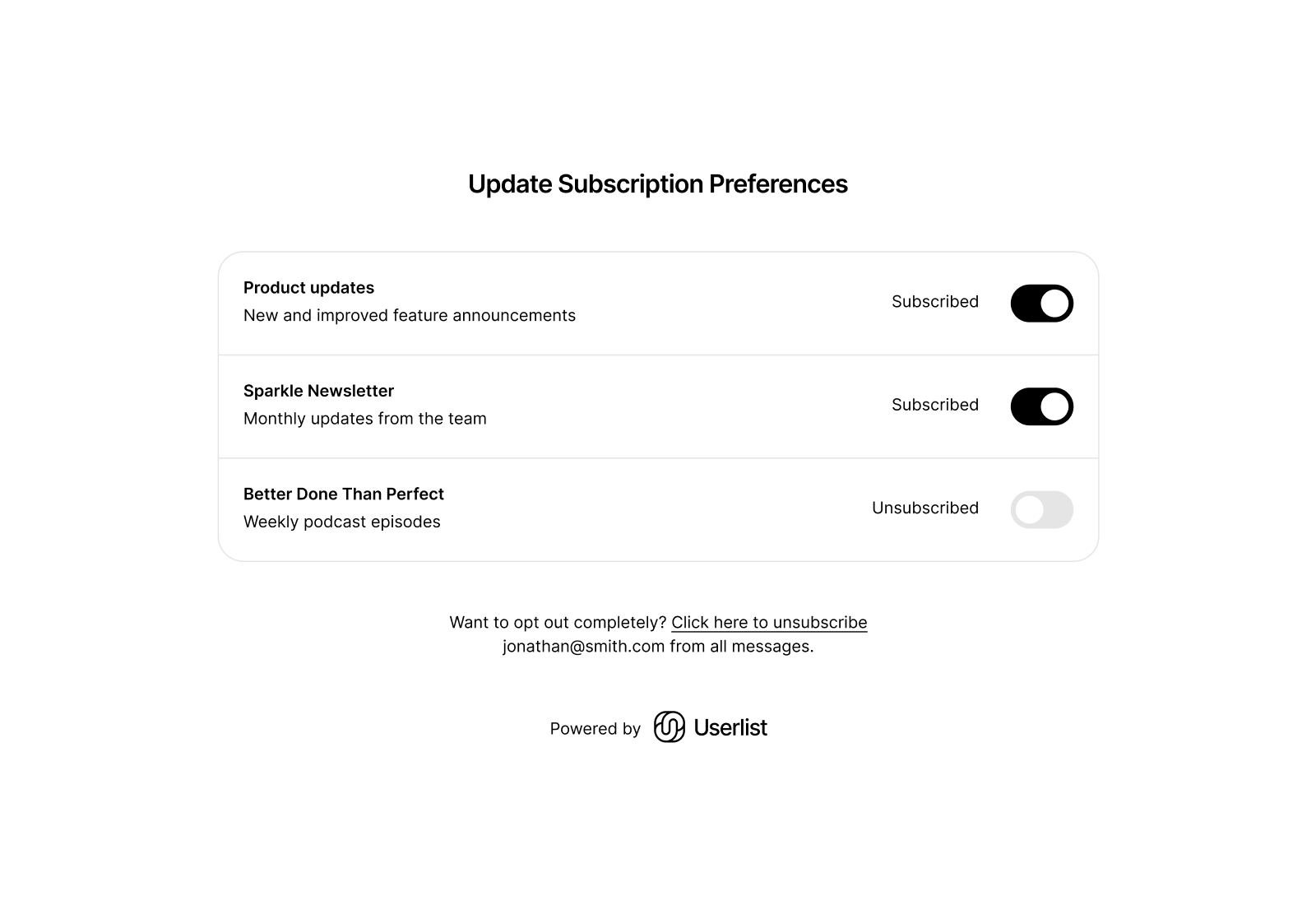 Userlist Redesign: Manage subscription preferences in new version