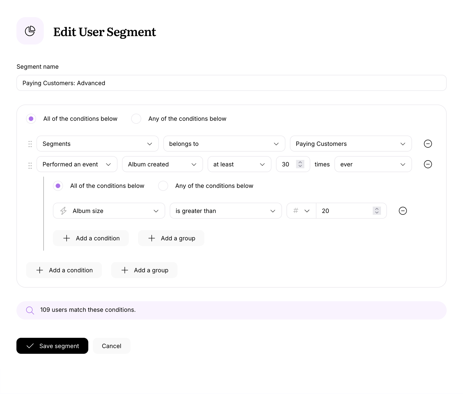Screenshot showing how to edit segments