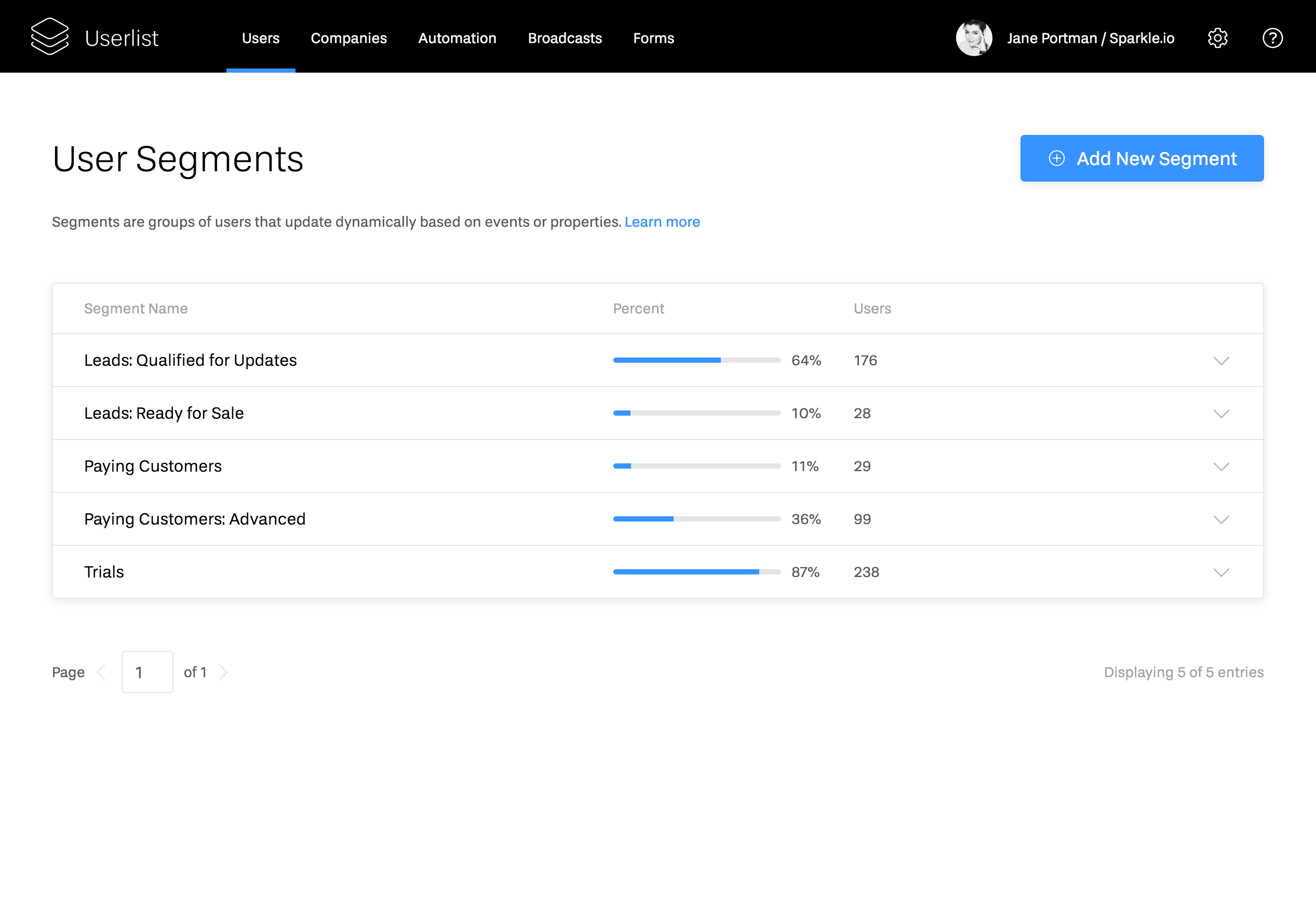 Userlist Redesign: Old version of segments