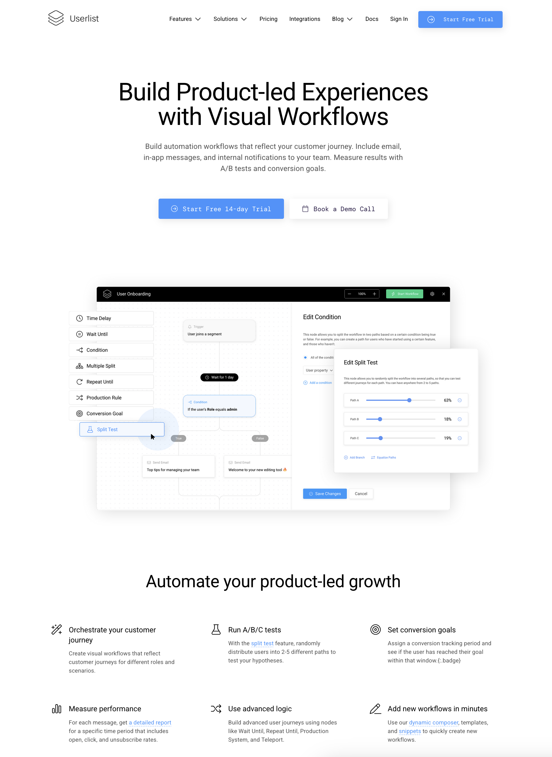 Userlist Redesign: Old version of website showing features