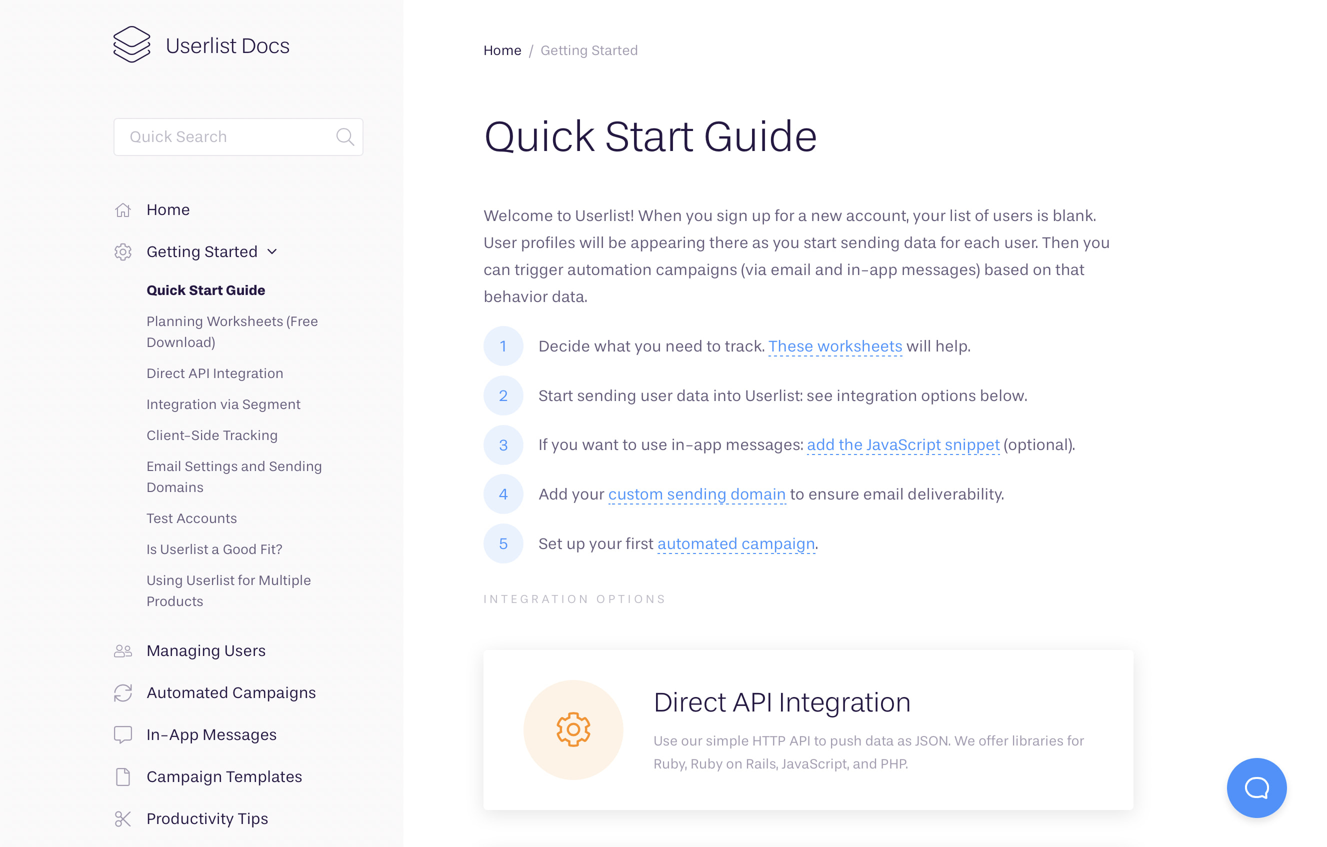 How We Rebuilt Our Website: Screenshot of the new Userlist knowledge base